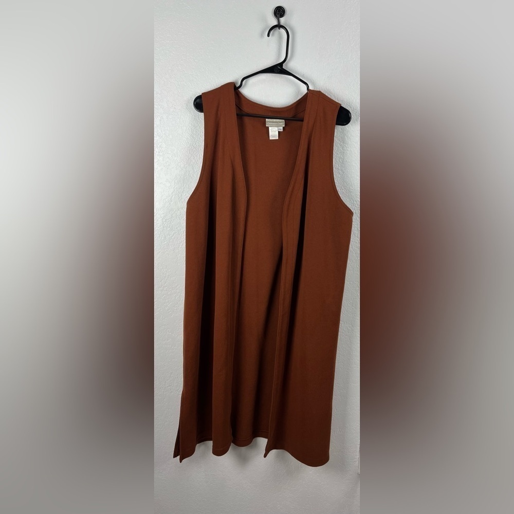 Vintage Coldwater Creek Brown Long Vest Cotton Blend Sz PXL Career Office TCO355